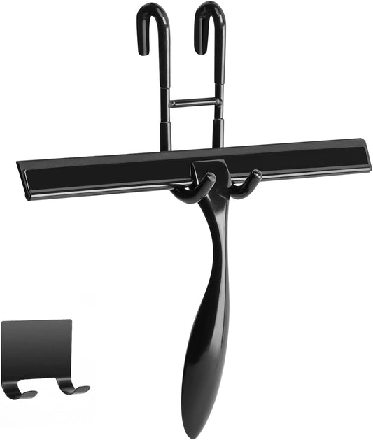 10-Inch Shower Squeegee Set, Includes Shower Door Hook and Adhesive Hook, Squeegee for Shower Doors, Mirror and Window, Black