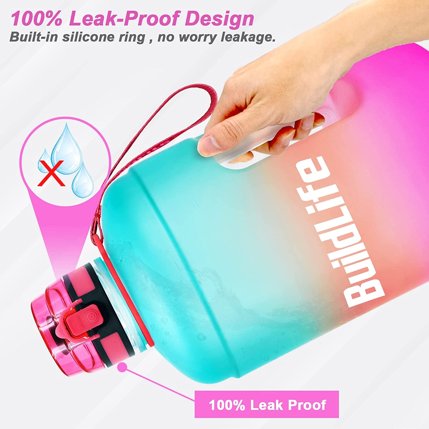 Gallon Water Bottles with Times to Drink - Gallon Water Jug - 1 Gallon Water Bottle–128 Oz Water Bottle,One Gallon Water Bottle with Time Marke and Flip Top Leak Proof Lid for Gym