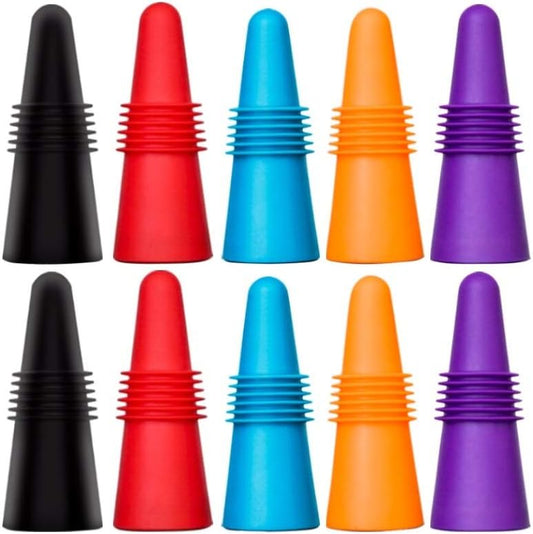 10 Pcs of Wine Stoppers,  Reusable Silicone Beverage Bottle Sealer Replacement with Grip Top for Cork to Keep the Wine Fresh - Red, Blue, Orange, Purple, Black