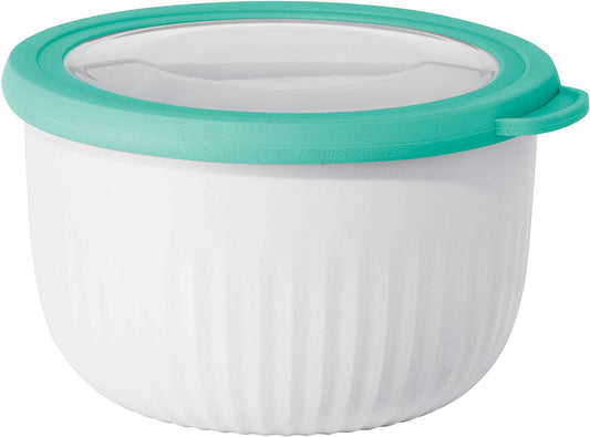 Prep, Store & Serve Plastic Bowl W/See-Thru Lid- Dishwasher, Microwave & Freezer Safe, (1.4 Qt) White/Aqua