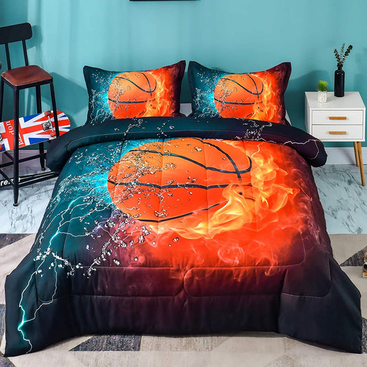 Basketball Comforter Full (79X90 Inch), 3 Pieces(1 Basketball Comforter, 2 Pillowcases) Sport Microfiber Basketball Comforter Set Bedding Set for Kids Boys Girls Teens