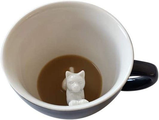 Cat Stretch Ceramic Cup (11 Ounce, Dark Grey) - Hidden Animal inside - Stretching Kitty Cat Mug - Birthday and Housewarming Gift for Coffee & Tea Lovers