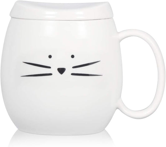 Cute Cat Mug Ceramic Cat Coffee Mug 14 Oz Cat Lovers Tea Mugs Gifts for Women Christmas Thanksgiving White