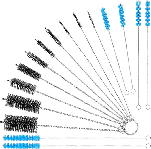 16 Pcs Reusable Straw Cleaning Brushes Bottle Test Tube Long Straw Cleaning Brush Nylon Washing Cleaner Tool Reusable Bottle Straw Brush in Different Size (Blue-Black,16 Pieces)