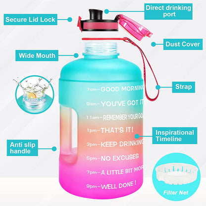 Gallon Water Bottles with Times to Drink - Gallon Water Jug - 1 Gallon Water Bottle–128 Oz Water Bottle,One Gallon Water Bottle with Time Marke and Flip Top Leak Proof Lid for Gym