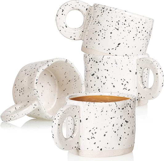Coffee Mug,Ceramic Coffee Mugs Stoneware Coffee Cups with Handle for Latte, Espresso,Cappuccino,Hot Chocolate,Milk Mugs Set Dishwasher Microwave Safe (White)