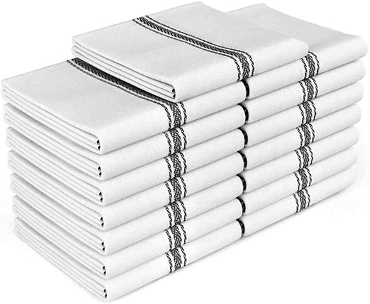 Classic Dish Towels - 15 Pack - 14" by 25" - 100% Cotton Kitchen Towels - Reusable Bulk Cleaning Cloths - Black and White Hand Towels - Super Absorbent - Machine Washable