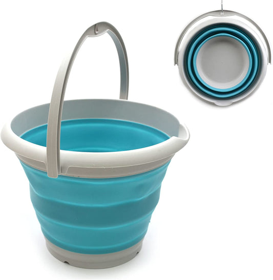 10L (2.6 Gallon) Collapsible Plastic Bucket - Foldable round Tub - Portable Fishing Water Pail - Space Saving Outdoor Waterpot, Size 33Cm Dia (1, Bright Blue)