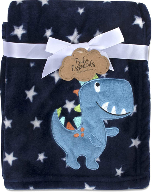 Plush Fleece Throw and Receiving Baby Blankets for Boys and Girls 30X40 (Blue Dino)