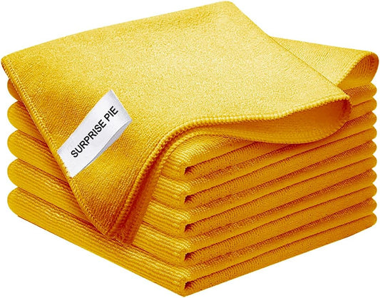 Microfiber Cloth 6Pack Cleaning Rags Absorbant Lint Free Cloth for House, Kitchen, Car, Glass, Stainless Steel, Window, Boat Cleaner-12''X 12''-Orange
