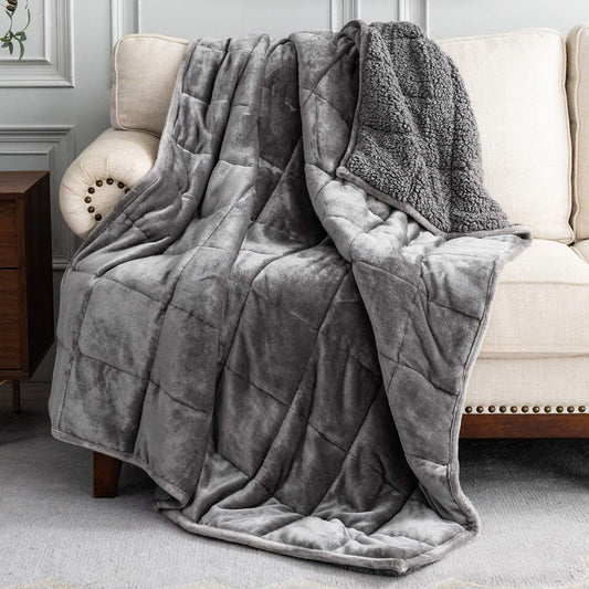 Weighted Blanket Twin 15 Pounds, Adult Weighted Blankets with Soft Plush Flannel Fleece & Cozy Warm Sherpa for Couch Bed, Heavy Blanket Great for Calming and Relax, (Grey, 48" X 72" 15Lbs)
