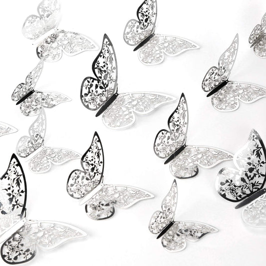 24Pcs 3D Butterfly Wall Stickers 3 Sizes Butterfly Wall Decals Room (Silver)