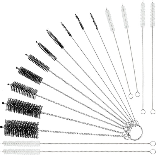 16 Pcs Reusable Straw Cleaning Brushes Bottle Test Tube Long Straw Cleaning Brush Nylon Washing Cleaner Tool Reusable Bottle Straw Brush in Different Size (White-Black,16 Pieces)