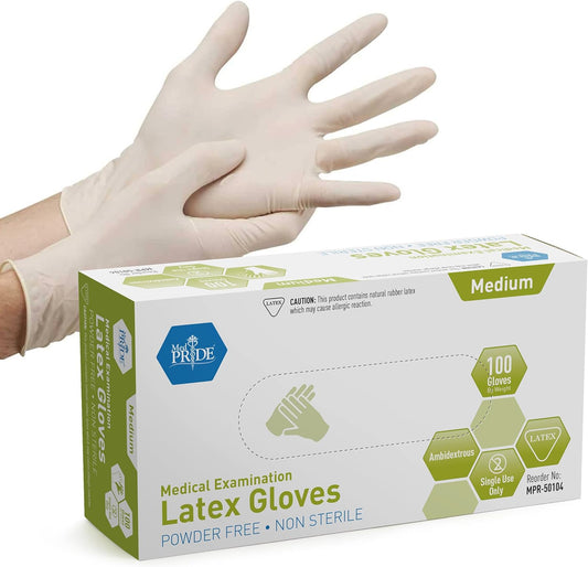 Medical Latex Examination Gloves (Medium, 100-Count) Ultra-Strong 5 Mil Thick, Disposable Powder-Free Gloves for Healthcare & Food Handling Use