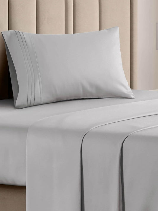 Twin XL Size 3 Piece Sheet Set - Comfy Breathable & Cooling Sheets - Hotel Luxury Bed Sheets for Women & Men - Deep Pockets, Easy-Fit, Soft & Wrinkle Free Sheets - Light Grey Oeko-Tex Bed Sheet Set